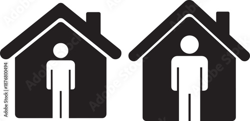 Stay home silhouettes person inside house symbol
