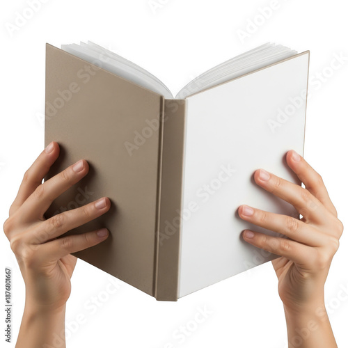Hands holding open book isolated on transparent background