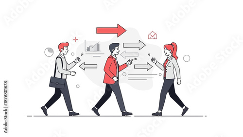 Business People Exchanging Ideas and Information with Arrows