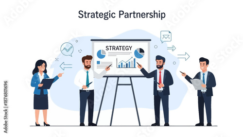 Business Team Discussing Strategy at Whiteboard Presentation