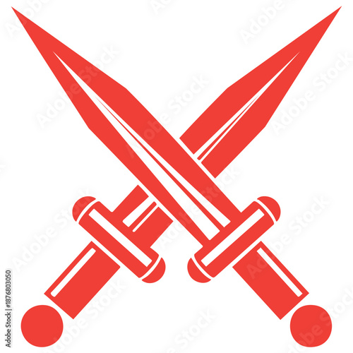 Two red crossed swords with handles and pommels  symbol of conflict or battle