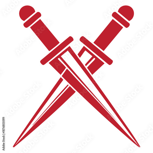 Red crossed daggers icon with handles and blades isolated on white background
