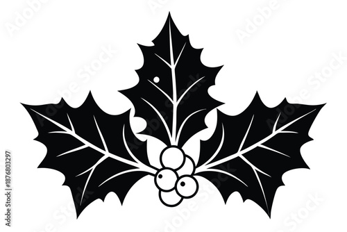 Classic Ilex Aquifolium Holly Silhouette Vector Graphic for Christmas Crafting and DIY