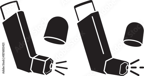 Two asthma inhaler silhouettes isolated on white