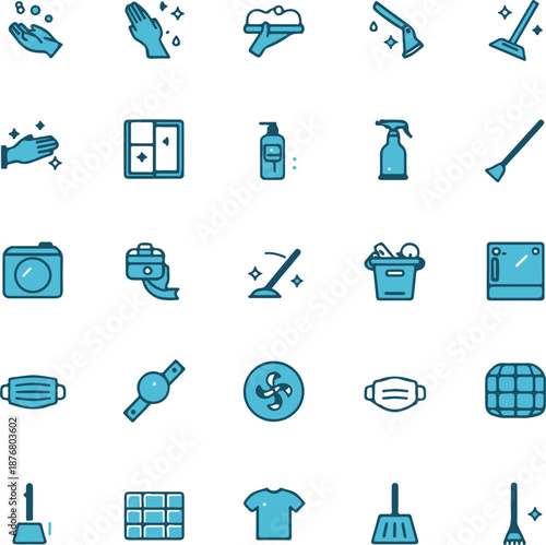 outline set of cleaning line icons. linear vector icons such as scouring pads,sponge,chemical reaction,dust,vinegar,slippery,spray,shampoo. vector illustration
