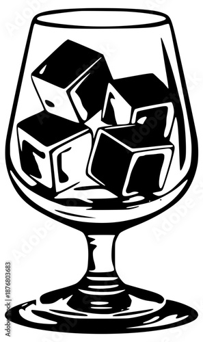 Snifter glass with ice cubes