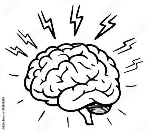 Brain with lightning bolts (idea / brainstorm / energy)