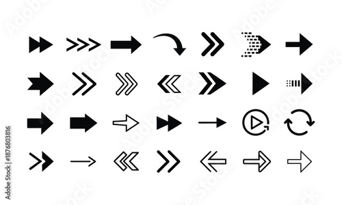 Collection of black arrow icons for direction and navigation