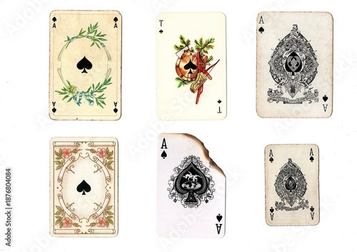 A vintage ace of spades playing card in six different designs.
