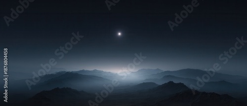 Serene Minimalist Landscape with a Single Star Brightly Shining Over Dark Mountain Horizon