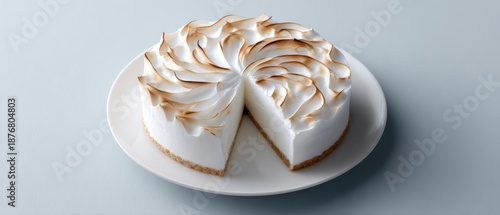 Minimalist Presentation of a Single Slice Lemon Meringue Pie on a Plate Against a Soft Background