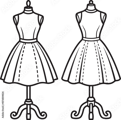Two silhouette dress on mannequin fashion design