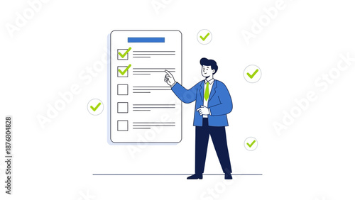 Man checking off tasks on a checklist, business concept, successful planning