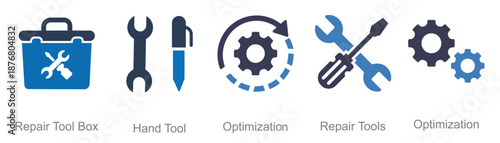 Repair toolbox icon set illustrating maintenance, fixing, and technical service concepts in vector style.
