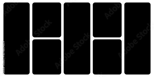 Template photo collage 7 pictures empty black color for moodboard, album, bendo graphic design