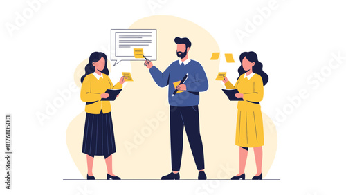 Teamwork and Planning: People Arranging Notes on Board for Project