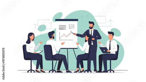 Business meeting with presentation, team collaboration and strategy planning