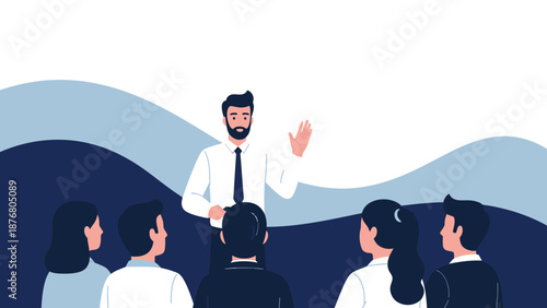 Businessman Presenting to Diverse Audience, Meeting, Seminar, Teamwork Concept