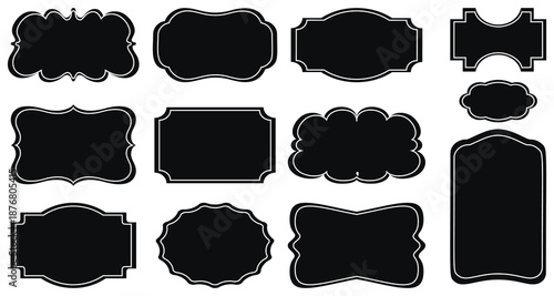 Black and white decorative label frames set vintage badge, border and tag shapes vector
