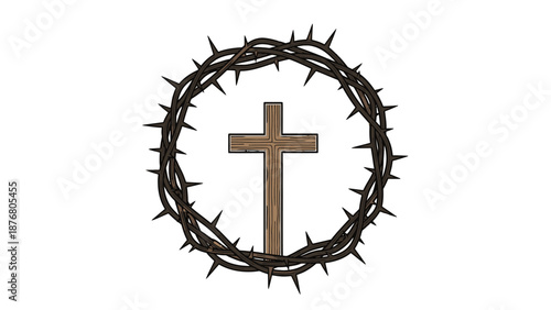 Christian cross surrounded by crown of thorns symbolizing faith and sacrifice.