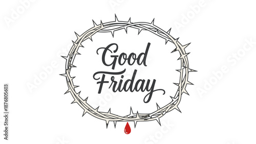 Good Friday symbol with crown of thorns and red drop.
