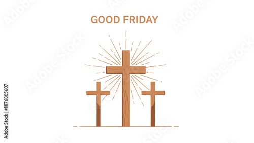 Good Friday illustration with three crosses and radiant light.