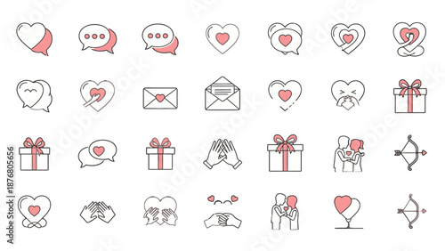 Collection of Simple Line Icons Representing Love and Affection.