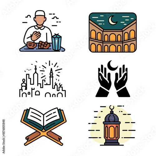 Religious Symbol Collection: A curated collection of symbols and icons depicting various religious elements, perfect for illustrating faith, tradition, and cultural themes.