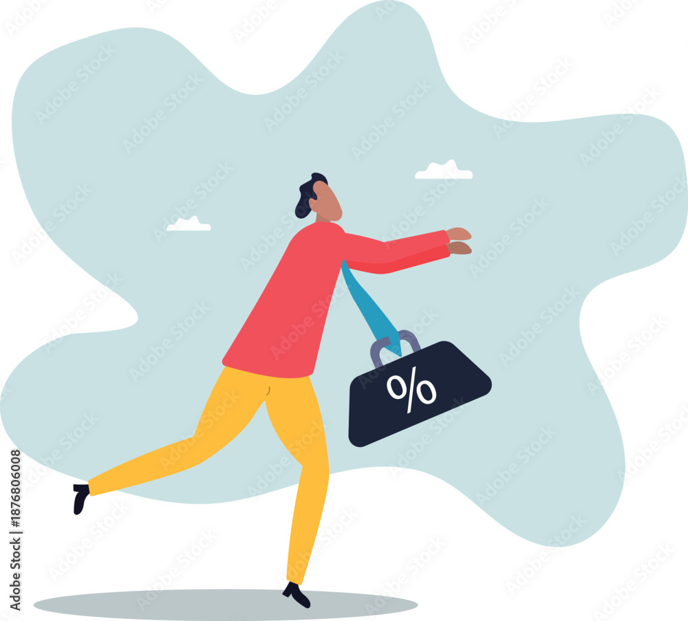 Fototapeta premium Debt burden risk from high interest rate, FED or federal reserved rate hike cause heavy loan or mortgage payment,about a man and his life.
