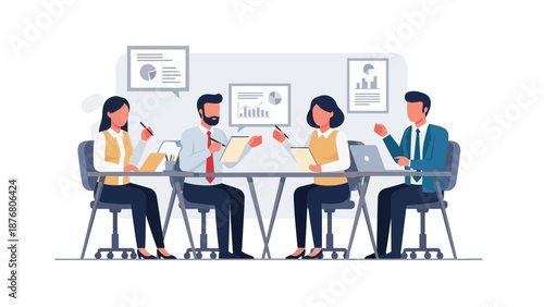 Business Meeting: Diverse Team Collaborating in Modern Office