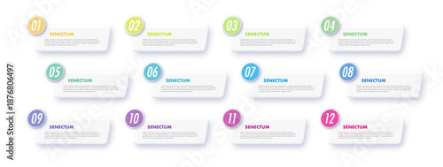 Bullet points numbers infographic from 1 to 12 list markers collection colorful modern typography for presentation