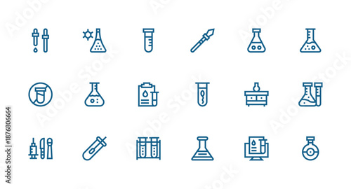 18 Test Tube Icons in Strong Stroke Line Aesthetic Versatile Icon Collection.