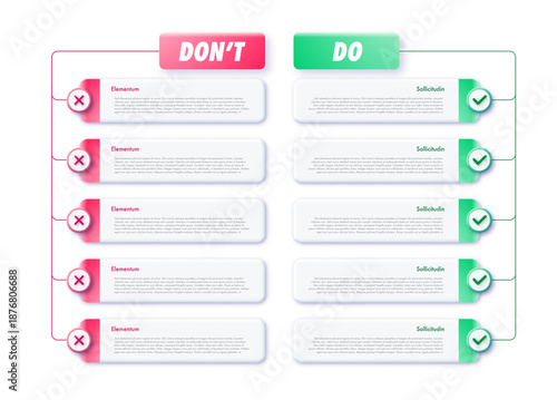Do and dont points infographic design template trendy for presentation, analysis strategy