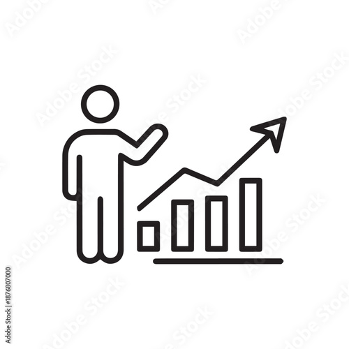 Obraz na plátne Minimalist Business Growth Icon Featuring Person Presenting Rising Bar Graph Performance Trends