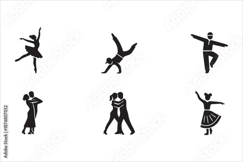 Vector dance glyph minimal flat icons set
