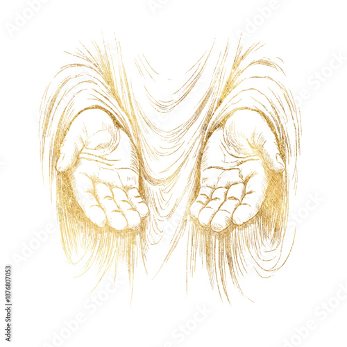 Two Golden Open Hands Gesture of Faith and Acceptance
