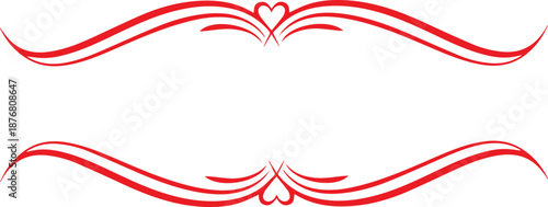 Beautiful red wavy lines featuring heart flourishes. Ideal romantic vector decorative elements for cards, invitations, and love-themed projects.