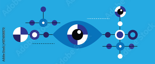 Abstract Eye on Blue Banner Line Art with Circles. Graphic design elements and resources vector art, sharp eyesight