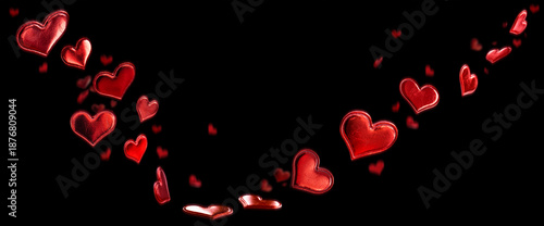 Obraz na plátně Bright red hearts on black background for valentine's day