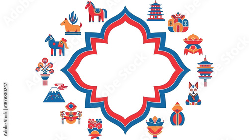 Cultural Ornament Design: An intricate symmetrical design incorporating diverse symbolic elements of cultural significance, creating a sense of history and depth.