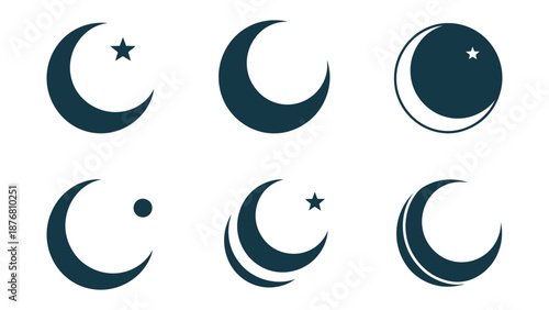 Lunar Icons: A set of six elegant lunar icons, representing different phases of the moon and associated celestial elements. These icons are ideal for design projects related to astronomy.