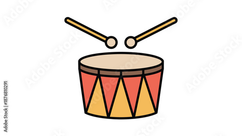 Illustrated snare drum with drumsticks Vector