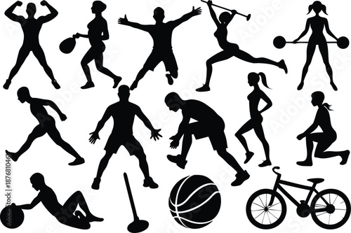 Sports silhouettes collection isolated on transparent background, Vector, illustration