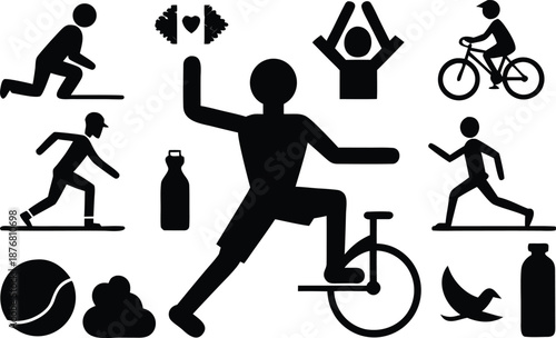 Sports and fitness activities isolated on transparent background, Vector, illustration