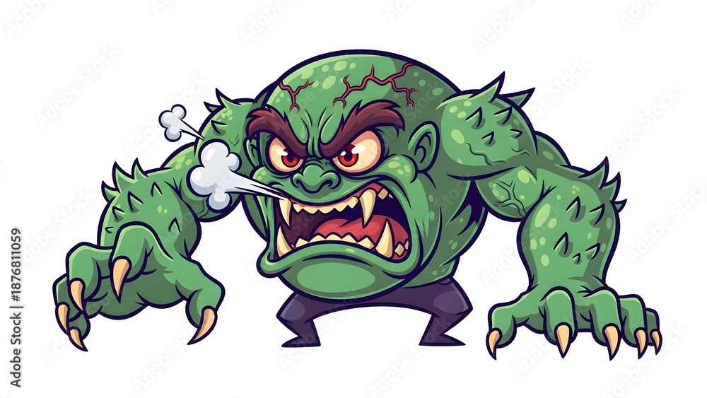 Fototapeta premium Green monster cartoon character isolated on transparent background smoking a cigarette