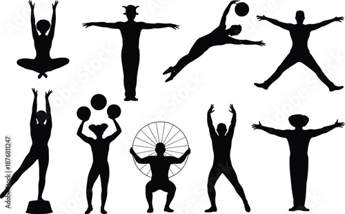 Dynamic sports silhouettes on white background