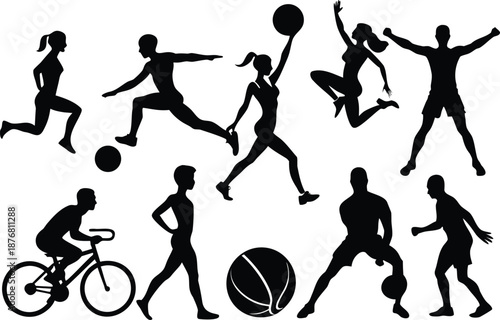 Sports silhouettes collection isolated on transparent background, Vector, illustration