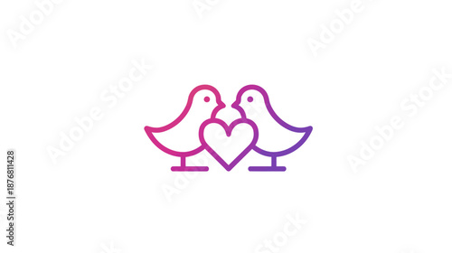 Love Birds Icon with Heart. Romantic line art graphic symbolizing affection, relationship, partnership, and Valentine's Day.