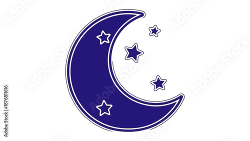 Serene Night's Embrace: A beautifully crafted crescent moon, nestled alongside shimmering stars, evokes a sense of tranquility and the calm of a serene night sky. 