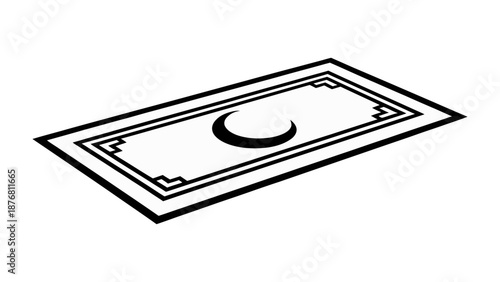 Prayer Rug Icon: A minimalist icon of a prayer rug, simple in design with a crescent moon at its center, representing faith and reflection.